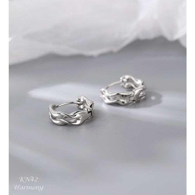 Bông tai, Khuyên tai nam nữ bạc Ali 2 dáng tròn cá tính, độc đáo, unisex KN42 (1 chiếc)| TRANG SỨC BẠC HARMONY