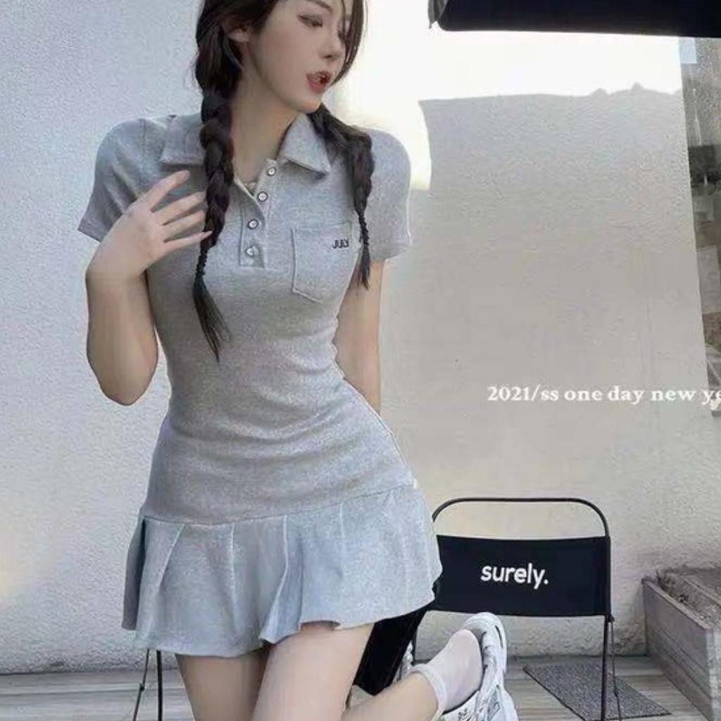 Đầm Dáng Ôm Cổ Polo Xếp Li GenY Váy Ôm Body Ngắn Tay Phối Túi Phong Cách Hàn Quốc Siêu Xinh | BigBuy360 - bigbuy360.vn