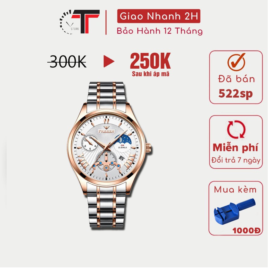 Đồng hồ nam FNGEEN Kim dạ quang Dây Thép Kim Loại Không Gỉ Cao Cấp Chống nước Chống Xước