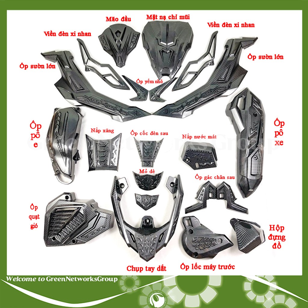 Ốp Carbon AirBlade 2020 - Full bộ ốp nhựa Carbon Ab 2020 Greennetworks