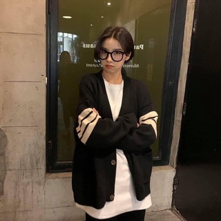 Áo cardigan basic kẻ sọc trắng tay