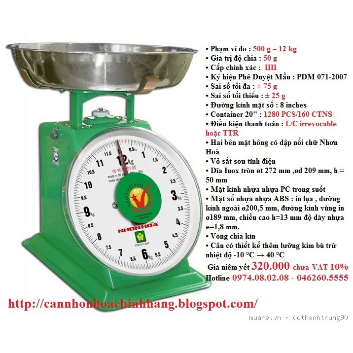 Cân Nhơn Hòa 12kg Chính Hãng