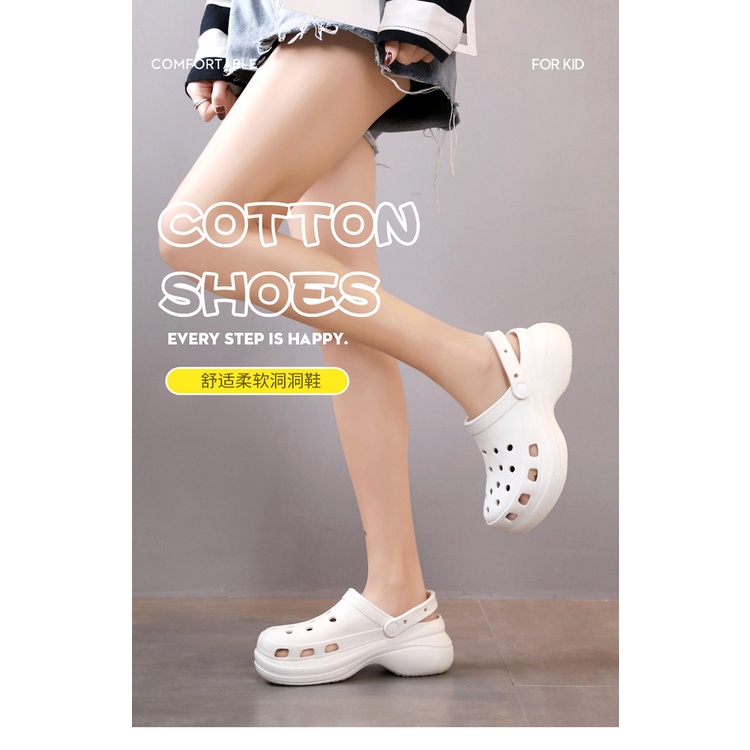 Sục Crocss đế cao 6cm màu trắng full - chất liệu EVA siêu mềm, siêu nhẹ, Tặng kèm Jiibbitz