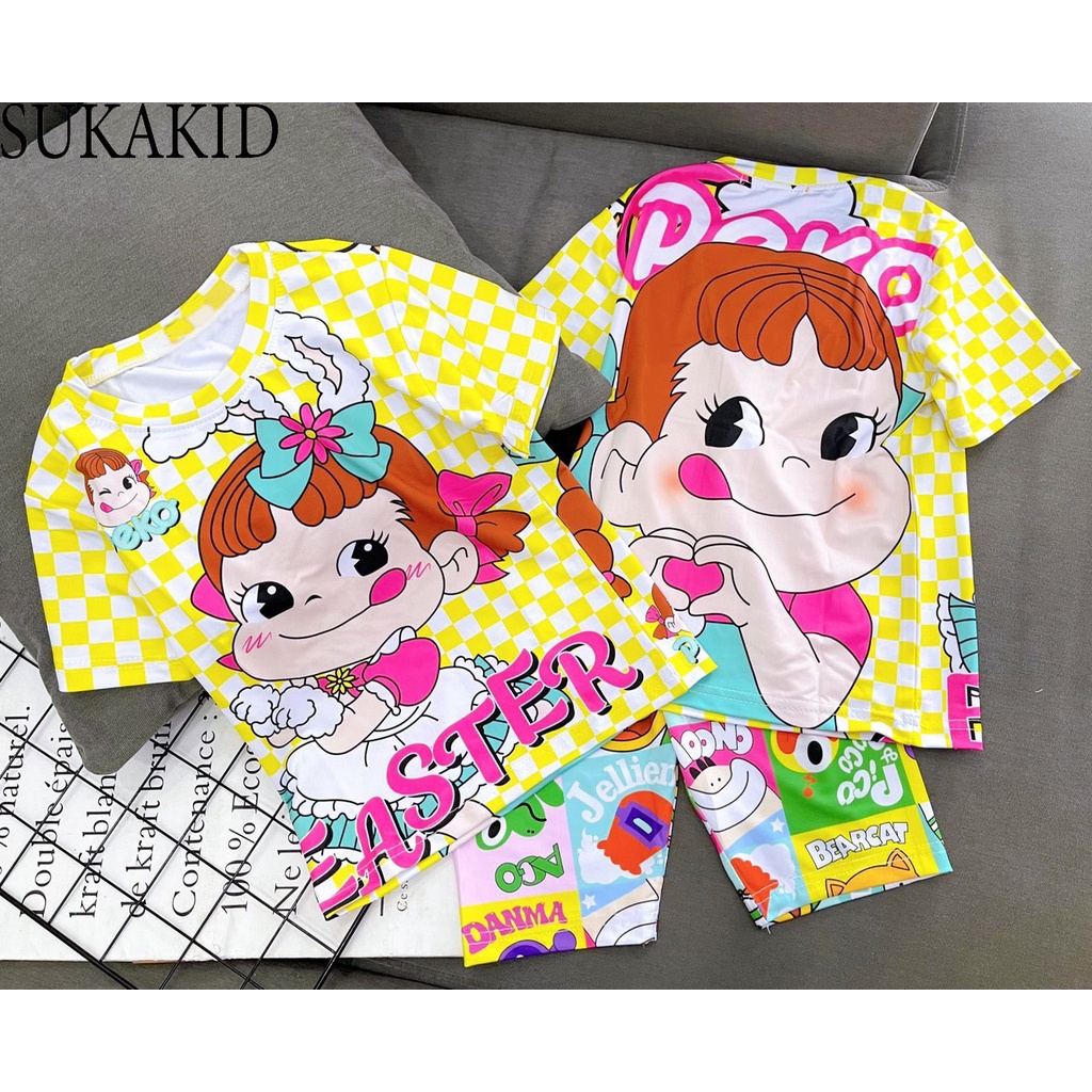 Bộ đồ quần áo trẻ em hinh in 3D co 3 mẫu gấu.mitkey.gái cột tóc 6kg đên 40kg.GN011.