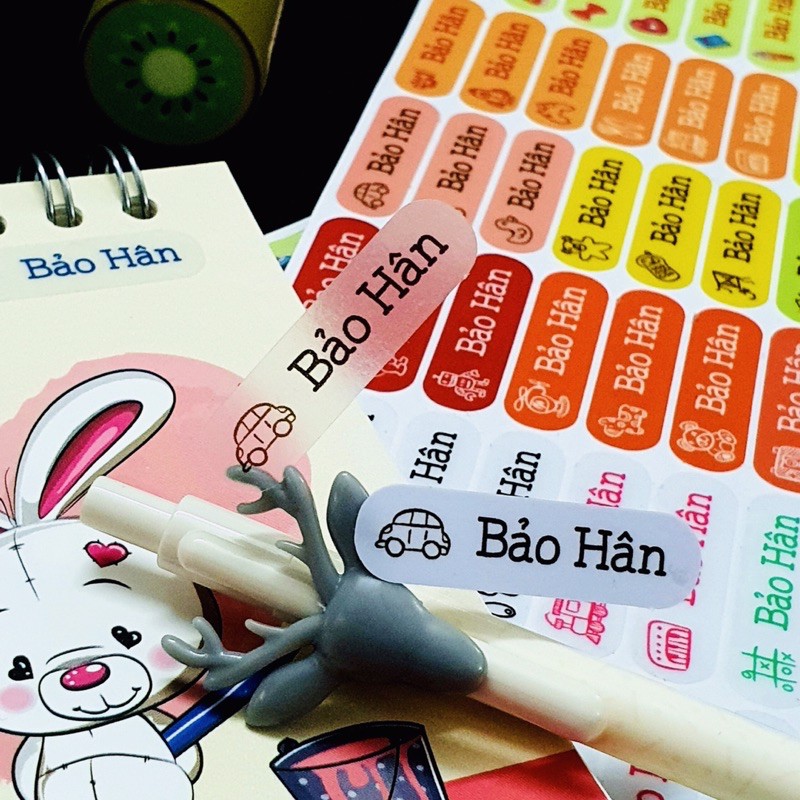 Sticker dán in tên trẻ em GaSticker DTM bộ 144 miếng kích thước 3 x 0,8 cm