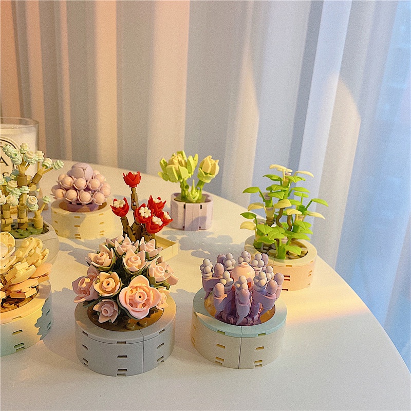 Khối Xếp Hình Bó Hoa Sáng Tạo DIY Dành Cho Trang Trí