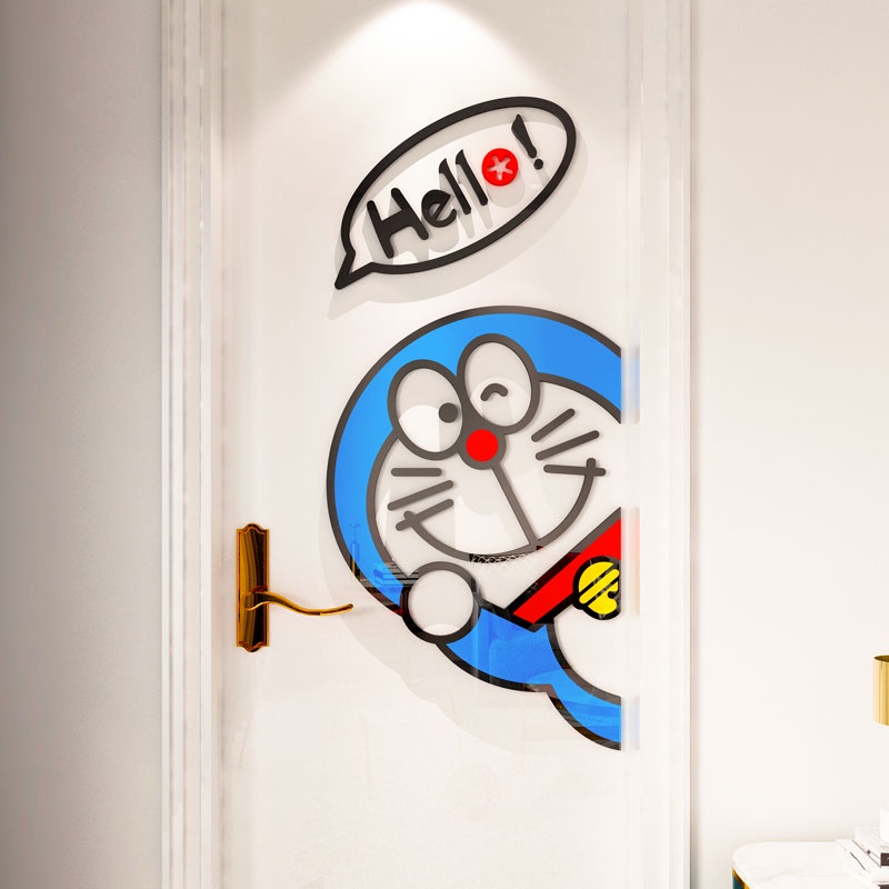 Tranh dán tường mica 3d decor khổ lớn hello Doremon Doraemon Dán Cửa trang trí mầm non, phòng cho bé Nhiều Size - EPeBen