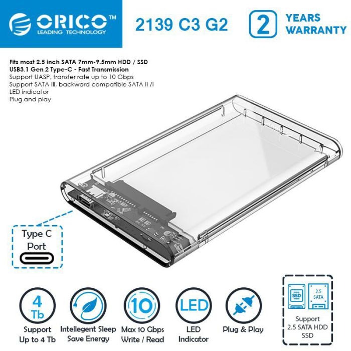 Vỏ Ổ Cứng Orico 2139c3-g2 2.5in Type-C 3.1 Gen2 | BigBuy360 - bigbuy360.vn