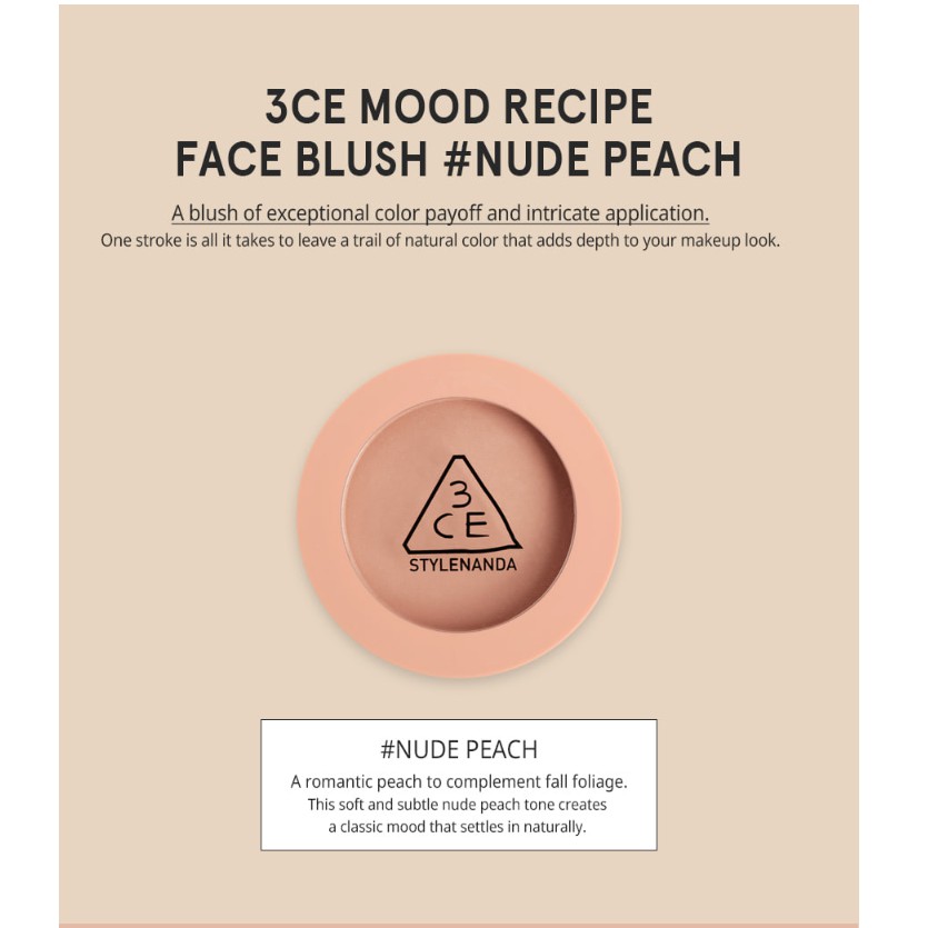 PHẤN MÁ [3CE] MOOD RECIPE FACE BLUSH #NUDE PEACH