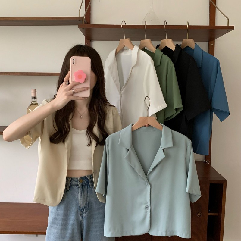 SUXI Áo khoác blazer dáng rộng màu trơn phong cách Hàn Quốc dành cho nữ