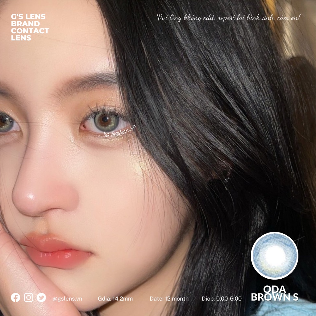 Lens Mắt Kính Áp Tròng Nâu Xanh ODA BROWN Hot Douyin Size S 14.2mm Có 0 Đến 6 Độ Cận