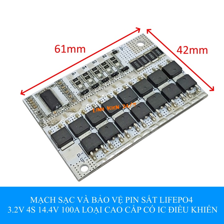 Mạch sạc cân bằng và bảo vệ pin sắt lithium iron phosphate LiFePO4 3,2V 3S 10.8v, 4S 14.4v 100A có IC điều khiển