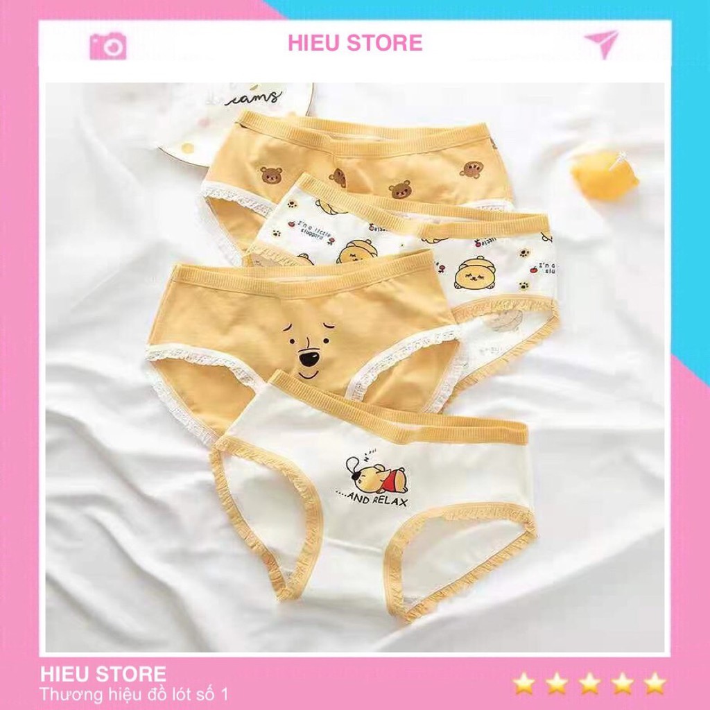 Quần Lót Nữ Dễ Thương ⚡Hieu Store24h⚡ Quần Lót Gấu Vàng Siêu Kute Chất Mịn Thoáng Mát - 0719