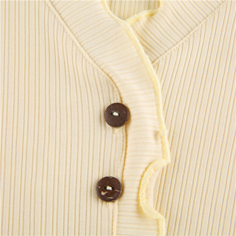 Áo Sơ Mi Tay Dài Cổ Chữ V Màu Trơn Viền Xòe Thời Trang Cho Nữ