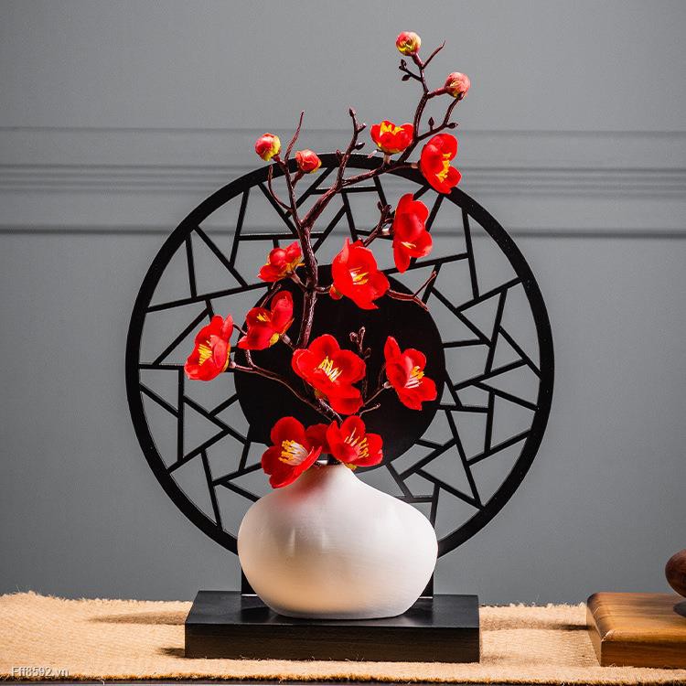 Bình Hoa Đào Gốm Sứ Trang Trí Phòng Khách Nội Thất Tủ TV （Gồm kệ+bình+hoa）