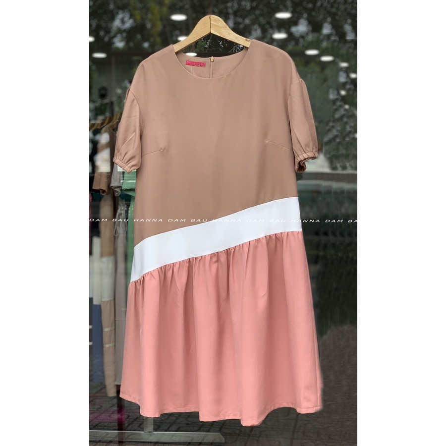 [HANNA] Đầm bầu công sở dễ thương cho mẹ trẻ vải thoáng mát cao cấp thầm mồ hôi tốt cho mùa hè dài qua gối có túi 2 bên