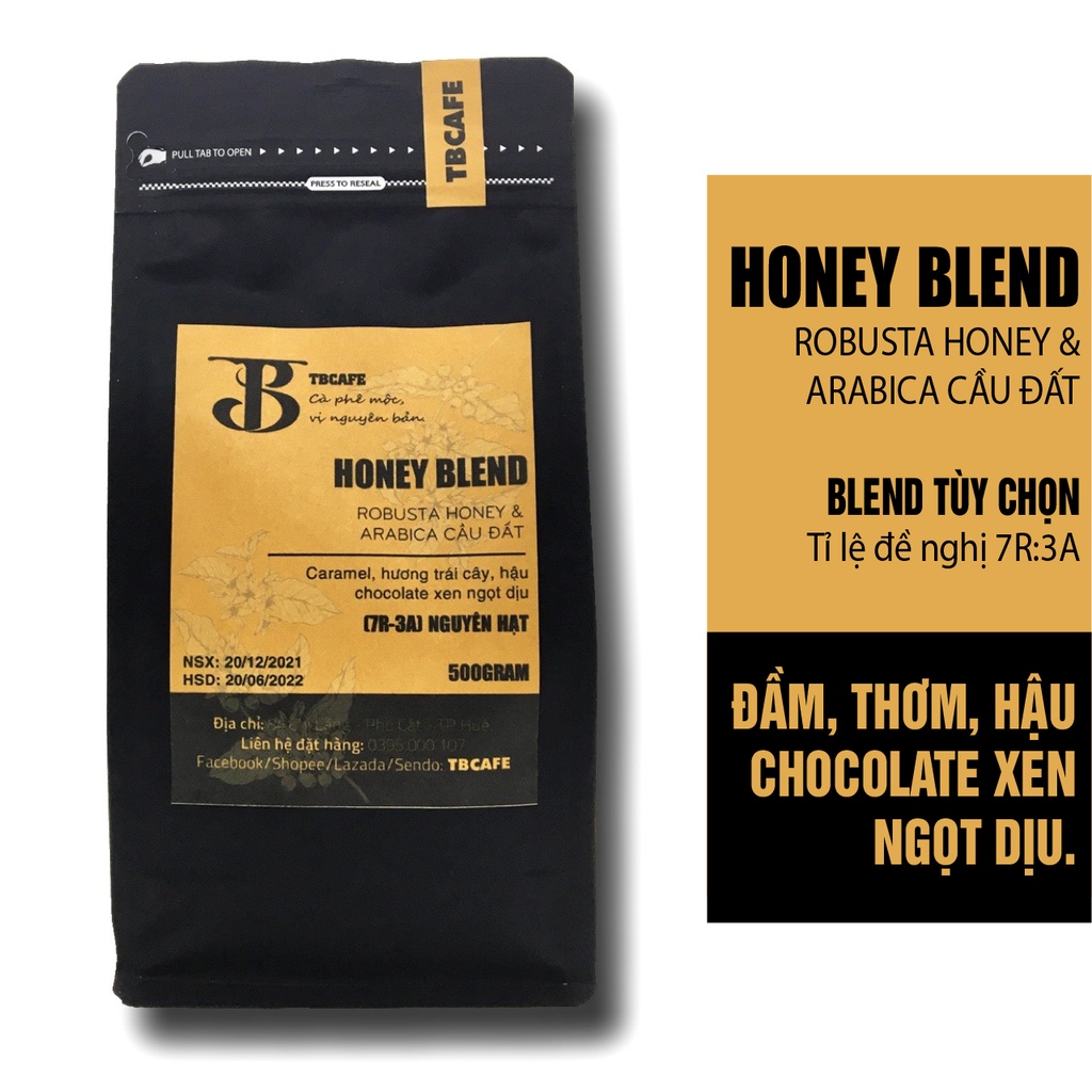 Cà phê mộc nguyên chất - Honey Blend (Gu vừa) [500g/1 túi] - TBCAFE