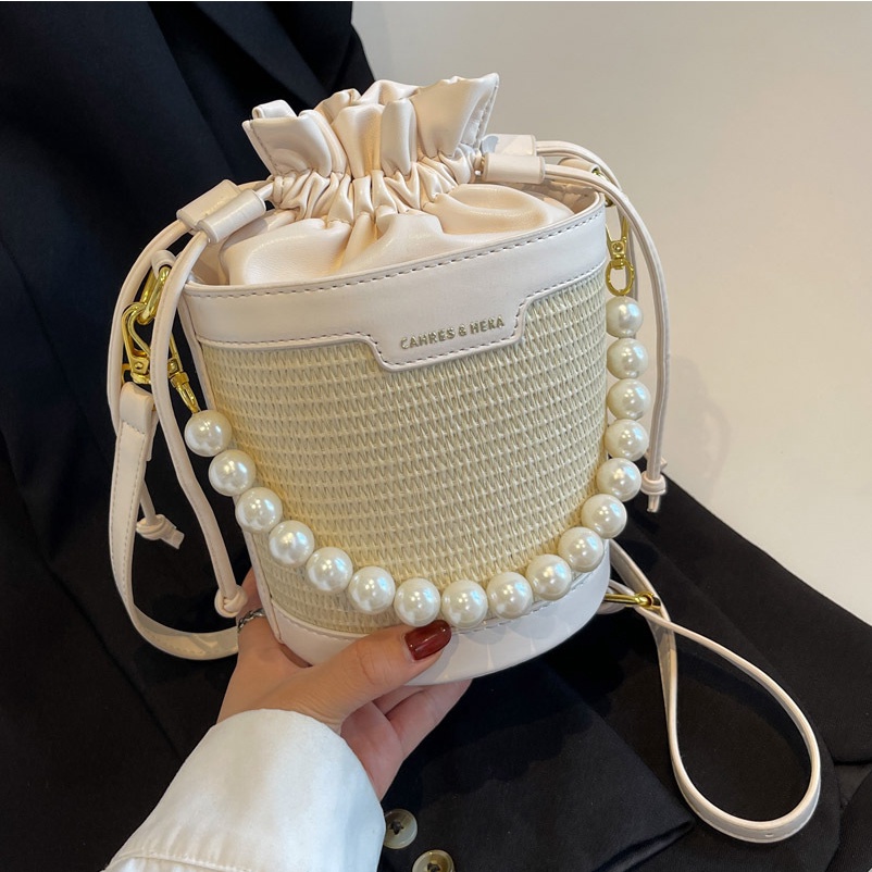 Túi cói JASMIN NOIR Bằng Rơm Đính Ngọc Trai Giả Dễ Thương Cho Bạn Gái