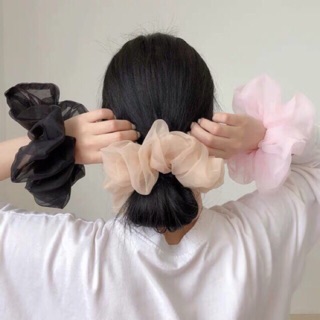 Vòng tay, dây buộc tóc Scrunchies vải chiffon 1 màu sang trọng
