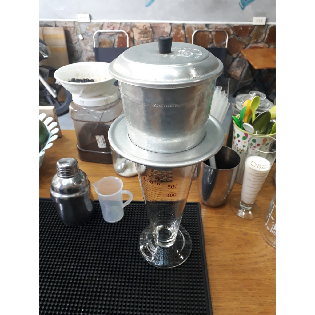 Ly Cốc thủy tinh có nắp chia vạch pha phin pha chế cà phê trà sữa 500 ml | Beakers-funnel base-cap