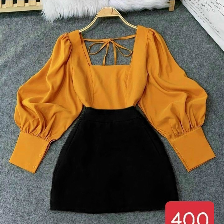 Sét Bộ 2 'Món Áo Cổ Vuông Đan Dây Lưng Kèm Chân Váy Chữ A Chất Tuyết Mưa Mặc nhẹ Mát Phù Hợp Mọi Nơi [NEW UNISEX]