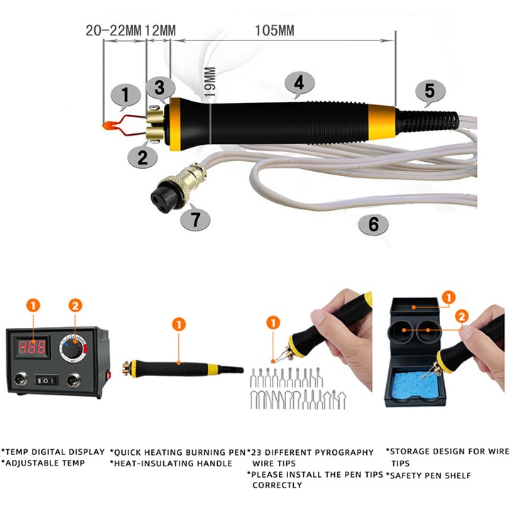 Bút Lửa Nhiệt Vẽ Tranh Cháy Sém Trên Gỗ LH40-SA2, Kèm Hai Đầu Viết + 23 Đầu Viết Tạo Hình