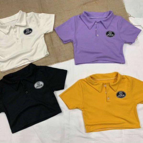 Áo croptop polo cổ bẻ thêu vải đẹp loại 1