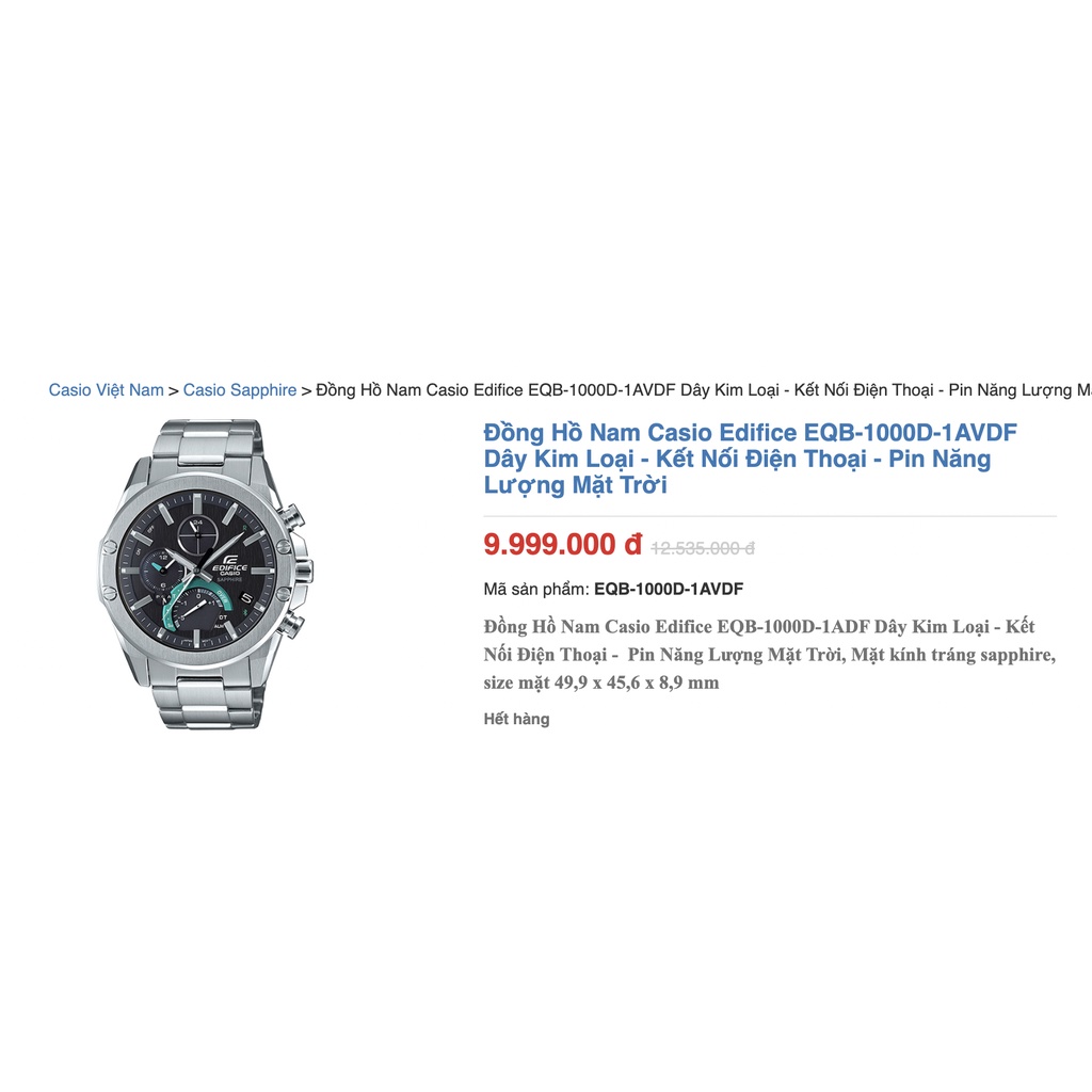 Đồng Hồ Nam Casio Edifice EQB-1000D-1AVDF