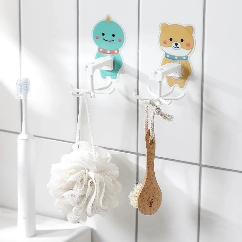Móc Dán Tường Hình Hoạt Hình Xoay 360 Độ Tiện Dụng° Giá Treo Đồ 6 Móc Có Thể Xoay Được Cho Nhà Bếp Nhà Tắm Giá Đỡ