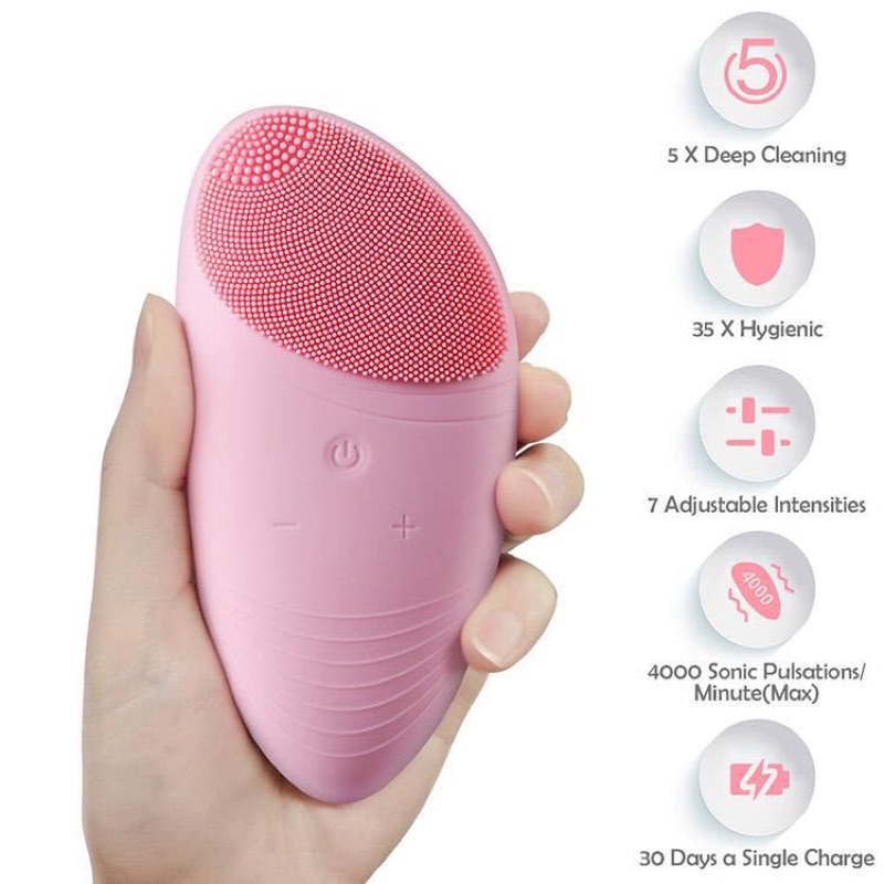 [Màu Hồng]MÁY RỬA MẶT MASSAGE 3IN1 SONIC FACIAL BRUSH Tác động kép - đa công dụng