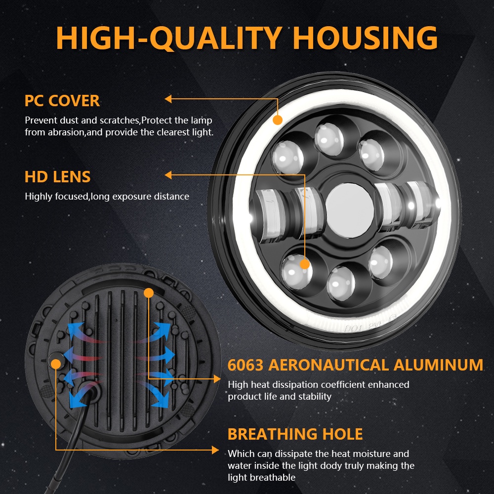 Đèn Pha LED H4-H13 7 Inch Cho Xe Mô Tô Harley-Davidson Yamaha Jeep Wrangler CJ Hummer H1 H2