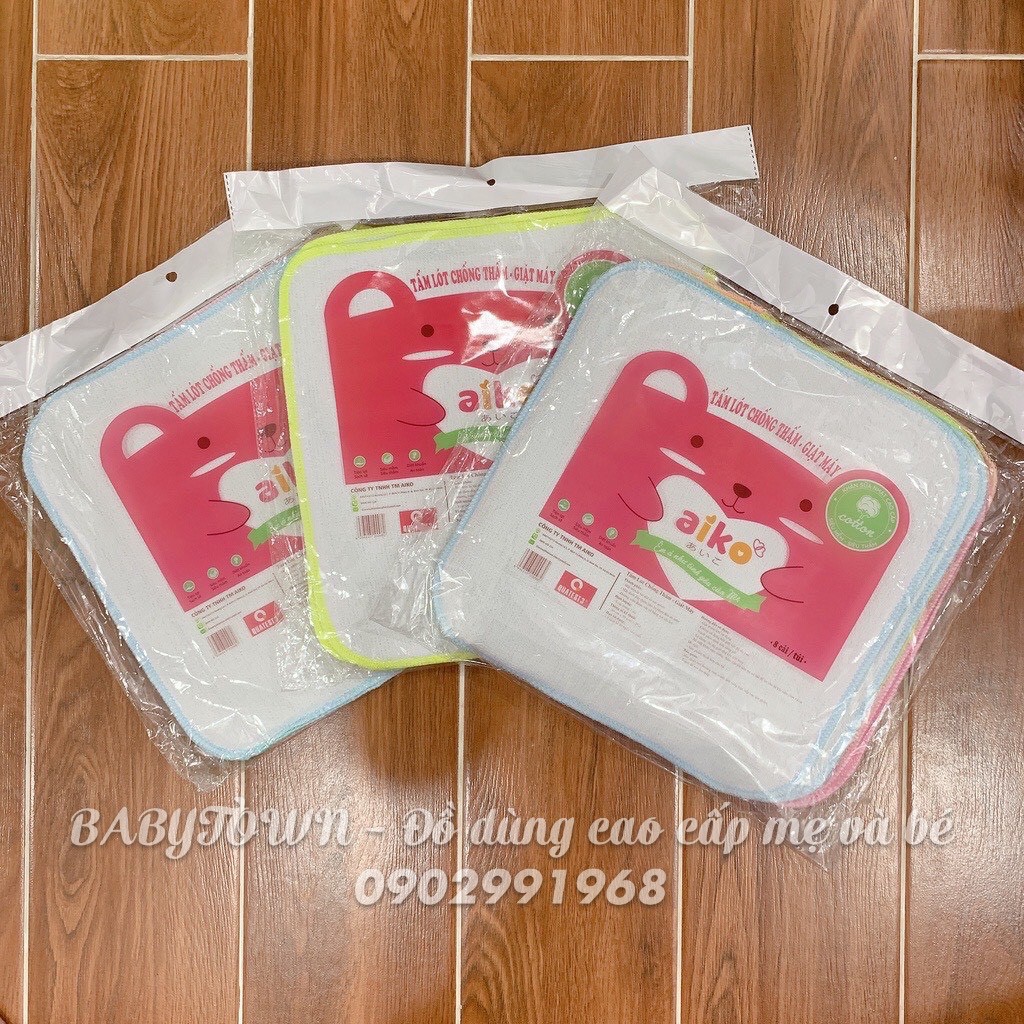 Bịch 8 miếng lót chống thấm Aiko giặt máy cho trẻ sơ sinh size 30x30cm