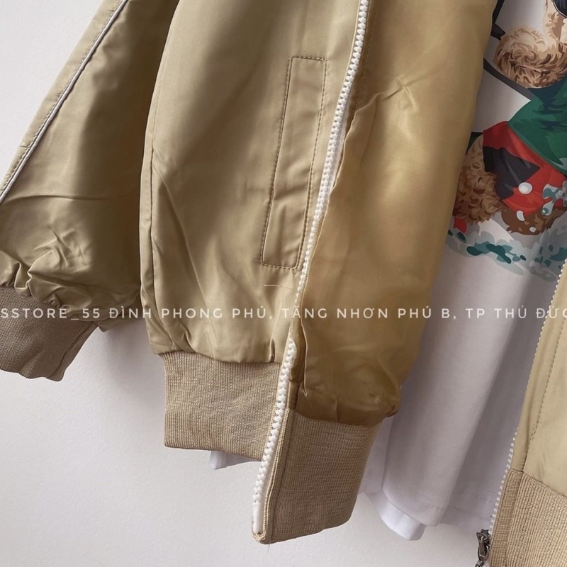 Áo Khoác Bomber lót dù 2 lớp Form rộng nam nữ in chữ D có 2 màu SSSTore