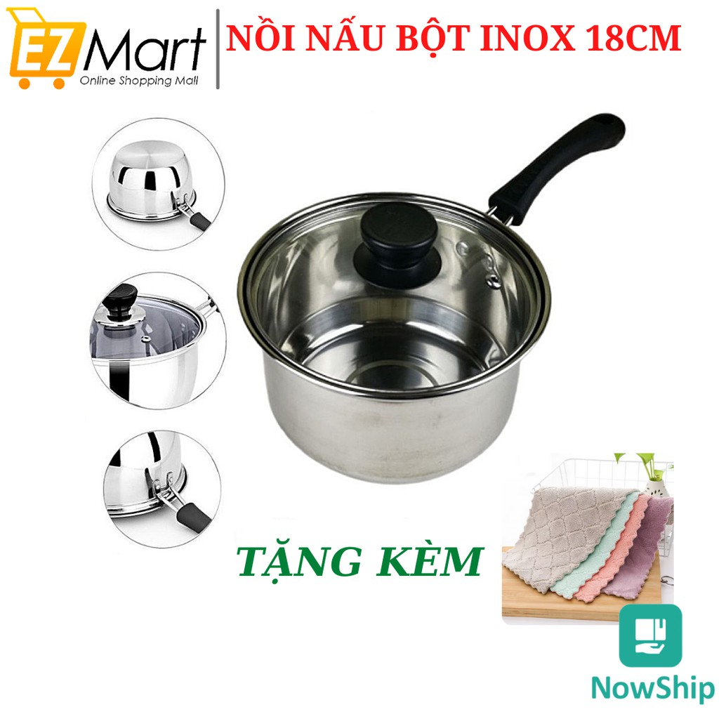 [TẶNG KHĂN LAU] Nồi Nấu Bột Inox 304 Size 18cm Cho Bé