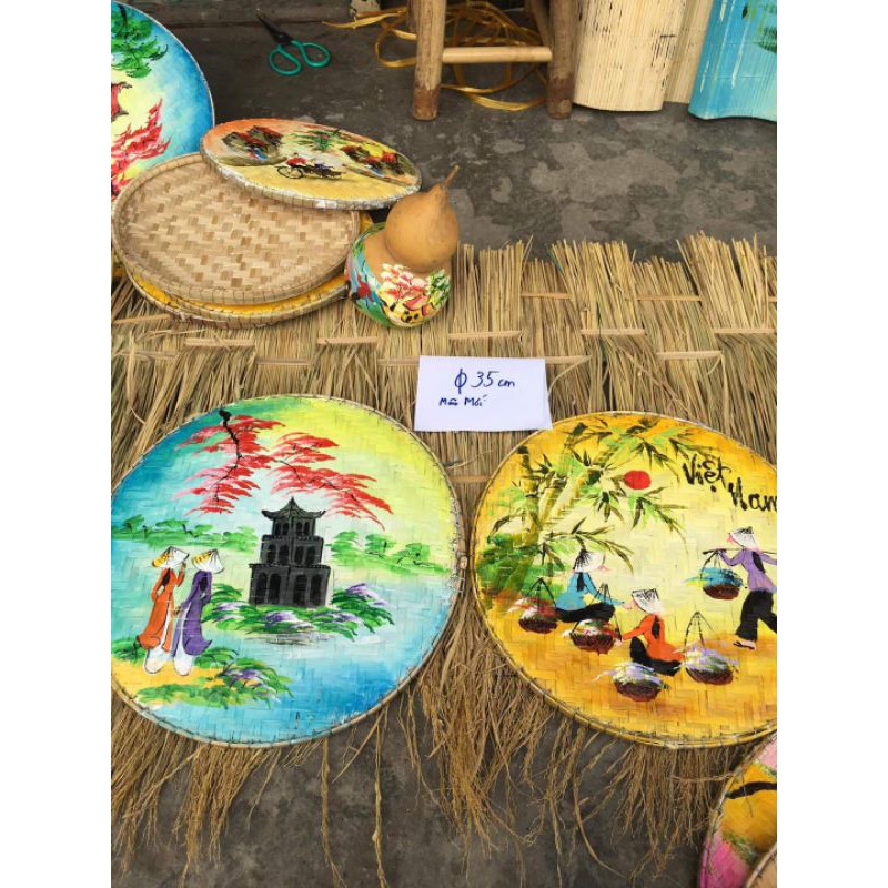 Tranh vẽ phong cảnh trên mẹt tre, mẹt tre vẽ tranh