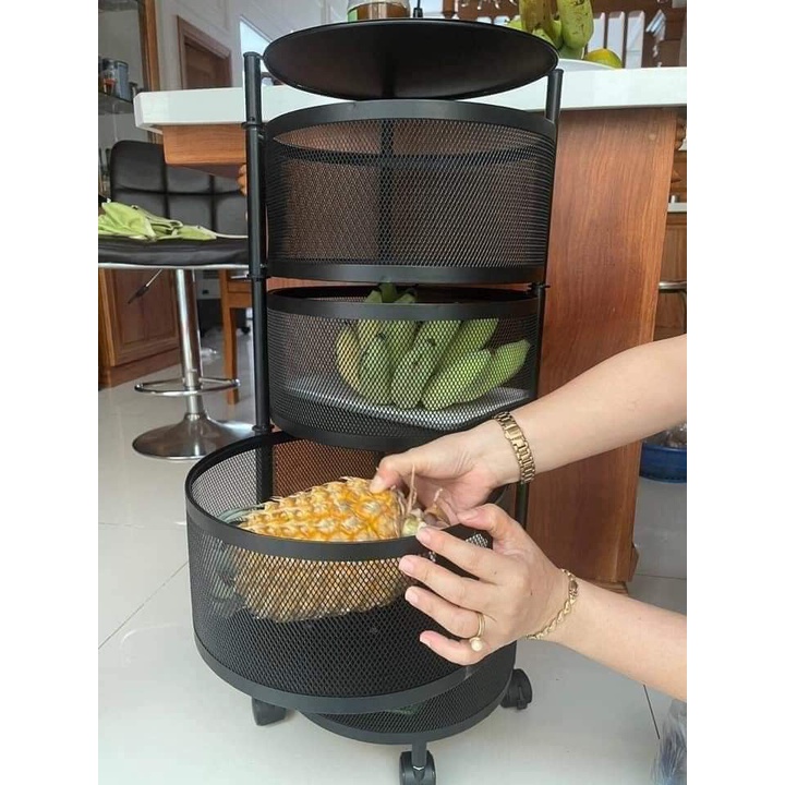 MIỄN SHIP Kệ Đa Năng Kệ Sắt Tròn Xoay 360* - Kệ Đựng Đồ Nhà Bếp Đa Năng Có Bánh Xe