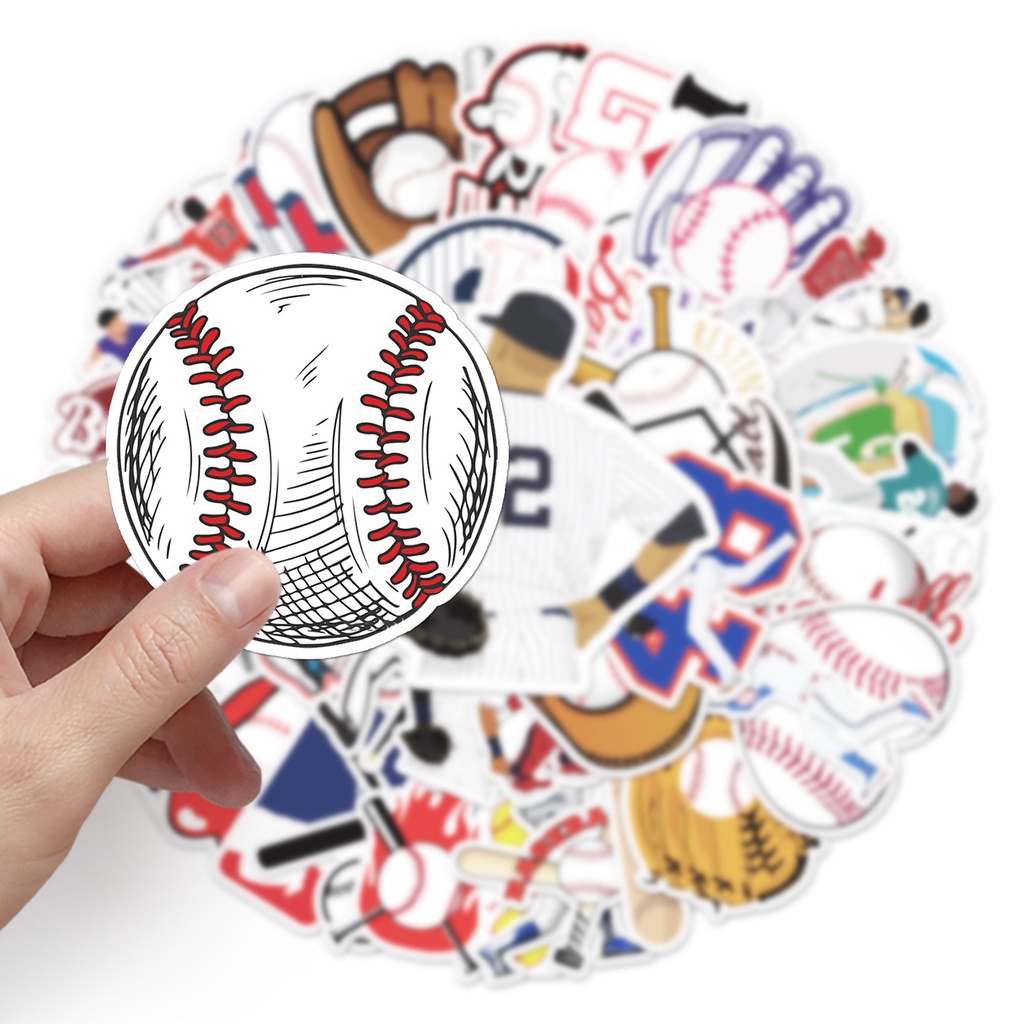 Set 50 Sticker hoạt hình chủ đề bóng chày Trang Trí Chống Thấm Nước dán mũ bảo hiểm, vali, laptop, ván trượt 118