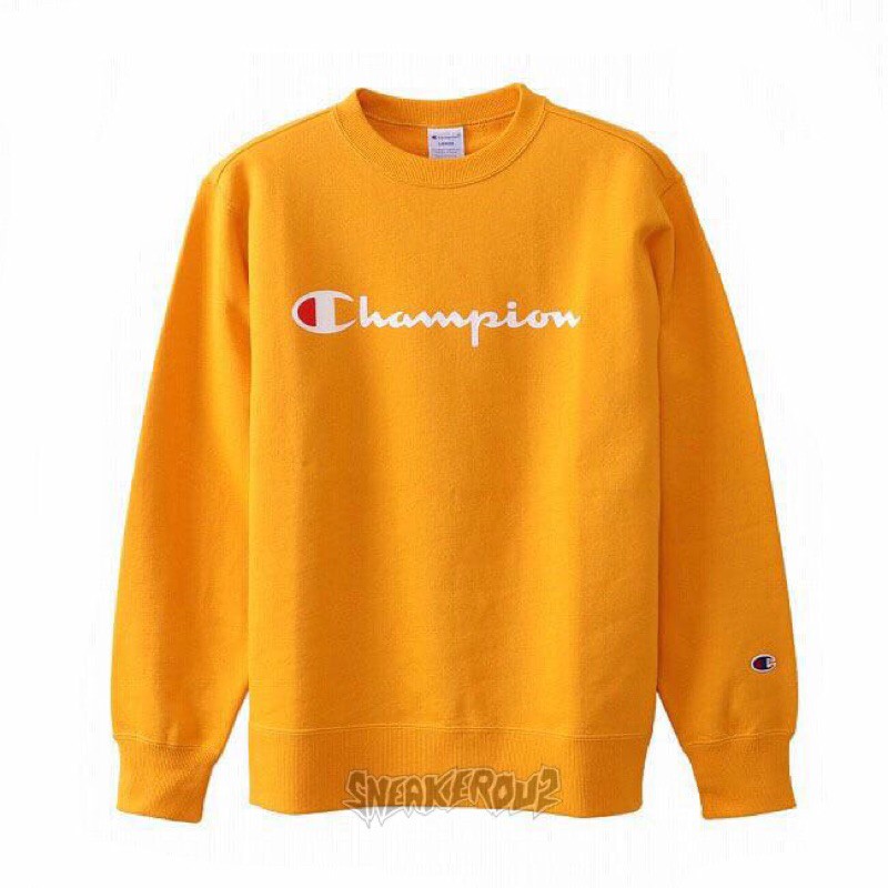 Áo Sweater 100% Chính Hãng In Logo Champion Màu Vàng Phong Cách Nhật Bản Cho Nam Nữ