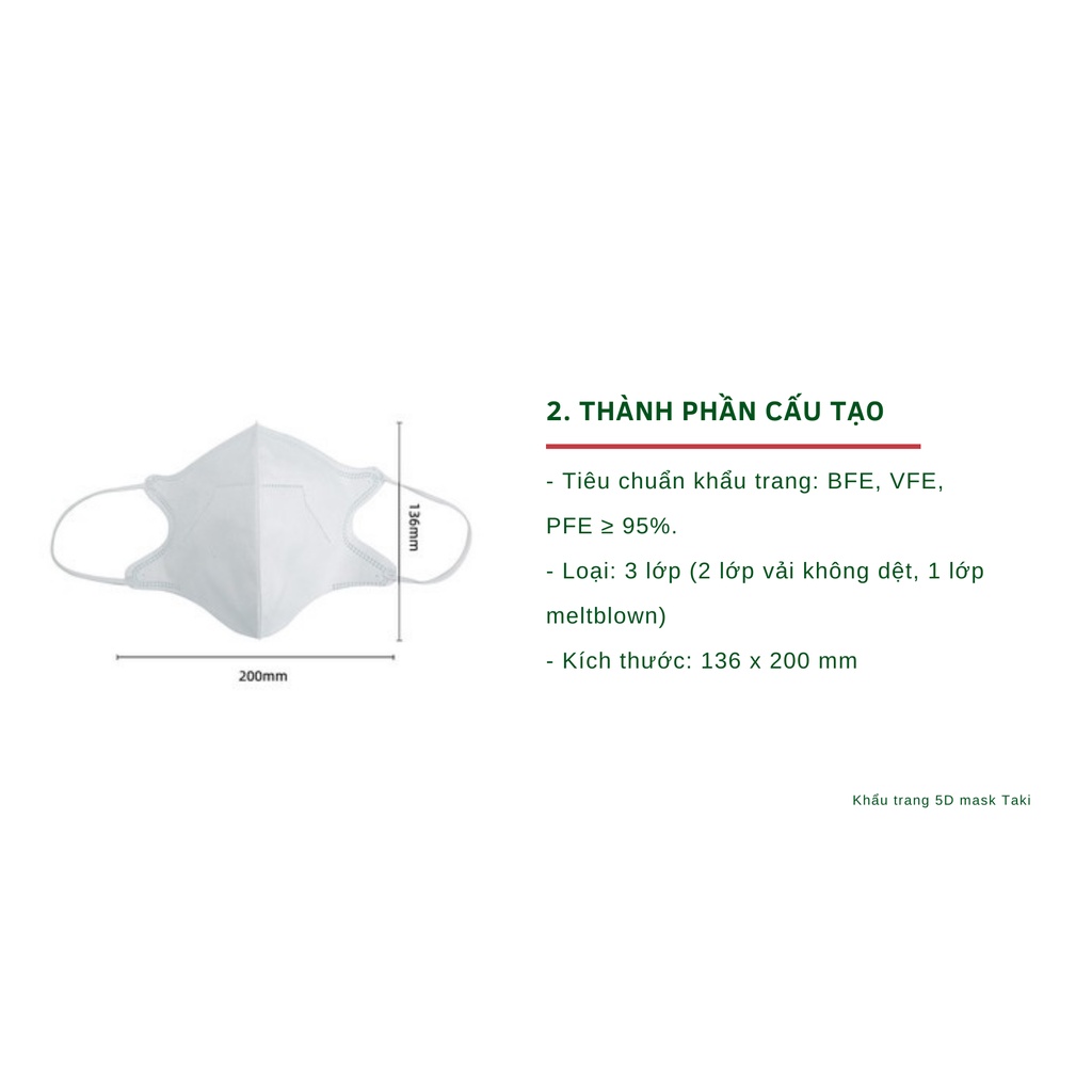 [FREESHIP] Khẩu trang 5d mask Taki (10 cái/hộp) kháng khuẩn chính hãng,  dày 3 lớp kháng khuẩn, vải không dệt, quai thun