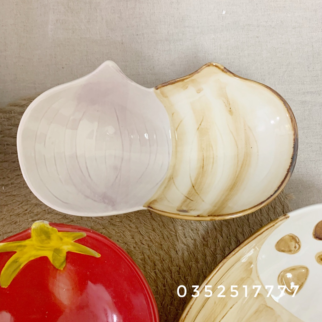 Đĩa sứ đựng đồ nhắm, thức ăn vặt hình rau củ quả ngộ nghĩnh, phụ kiện bàn ăn 3.2.2