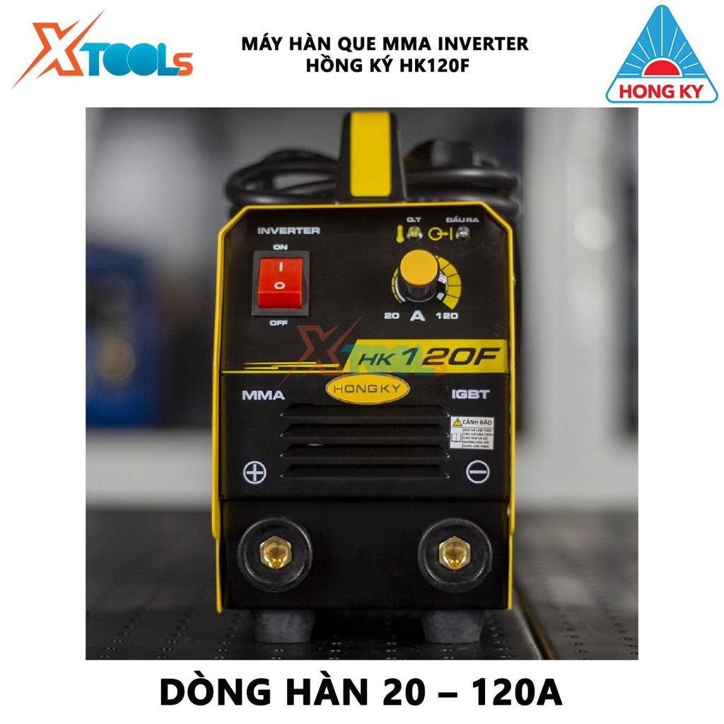 Máy hàn que Inverter Hồng Ký HK120F | Máy hàn điện tử Hàn que 1.6 - 3.2 mm  Công suất đúng 120A dùng để hàn các đồ vật t