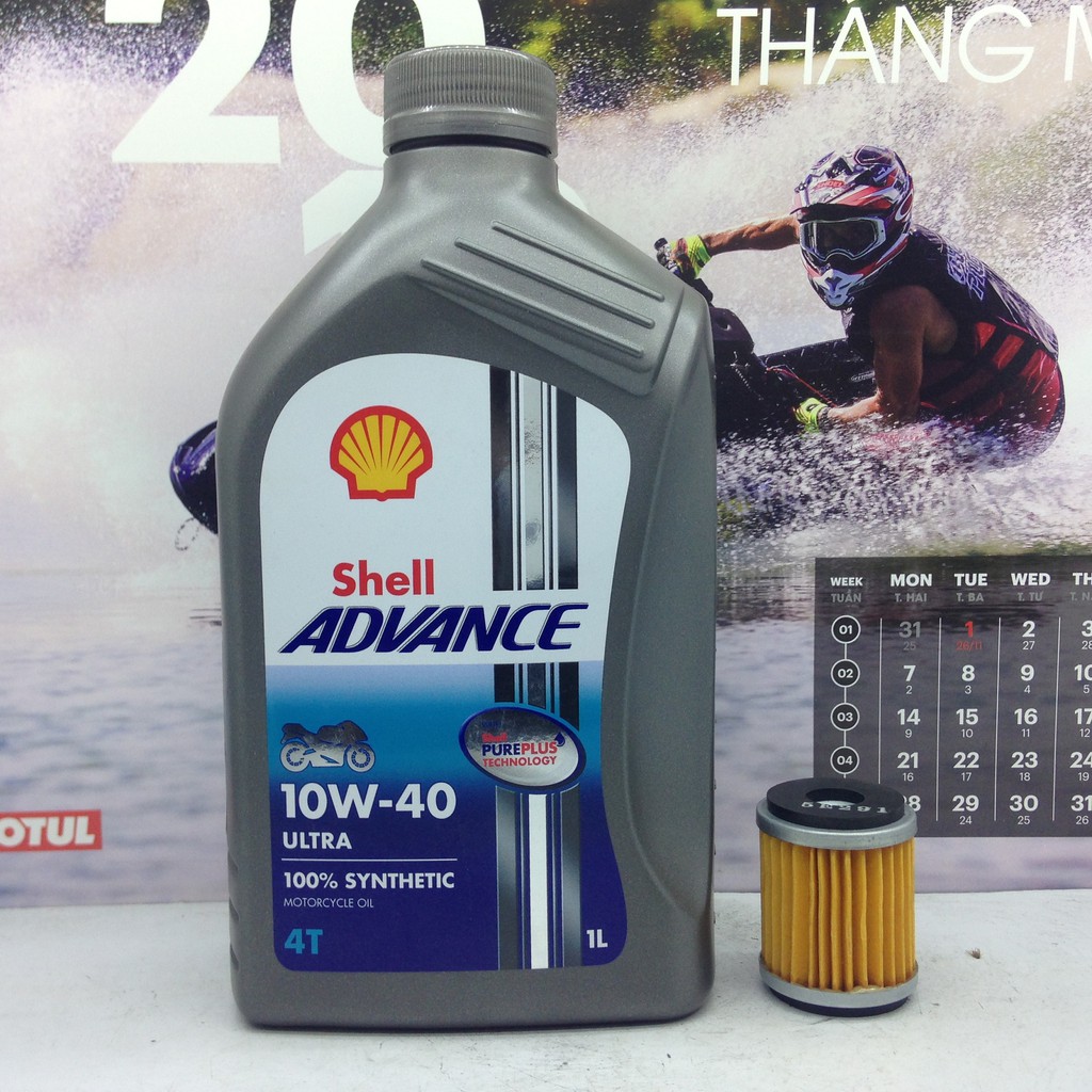 Nhớt Shell Ultra 10W40 1L và lọc nhớt Yamaha Exiter