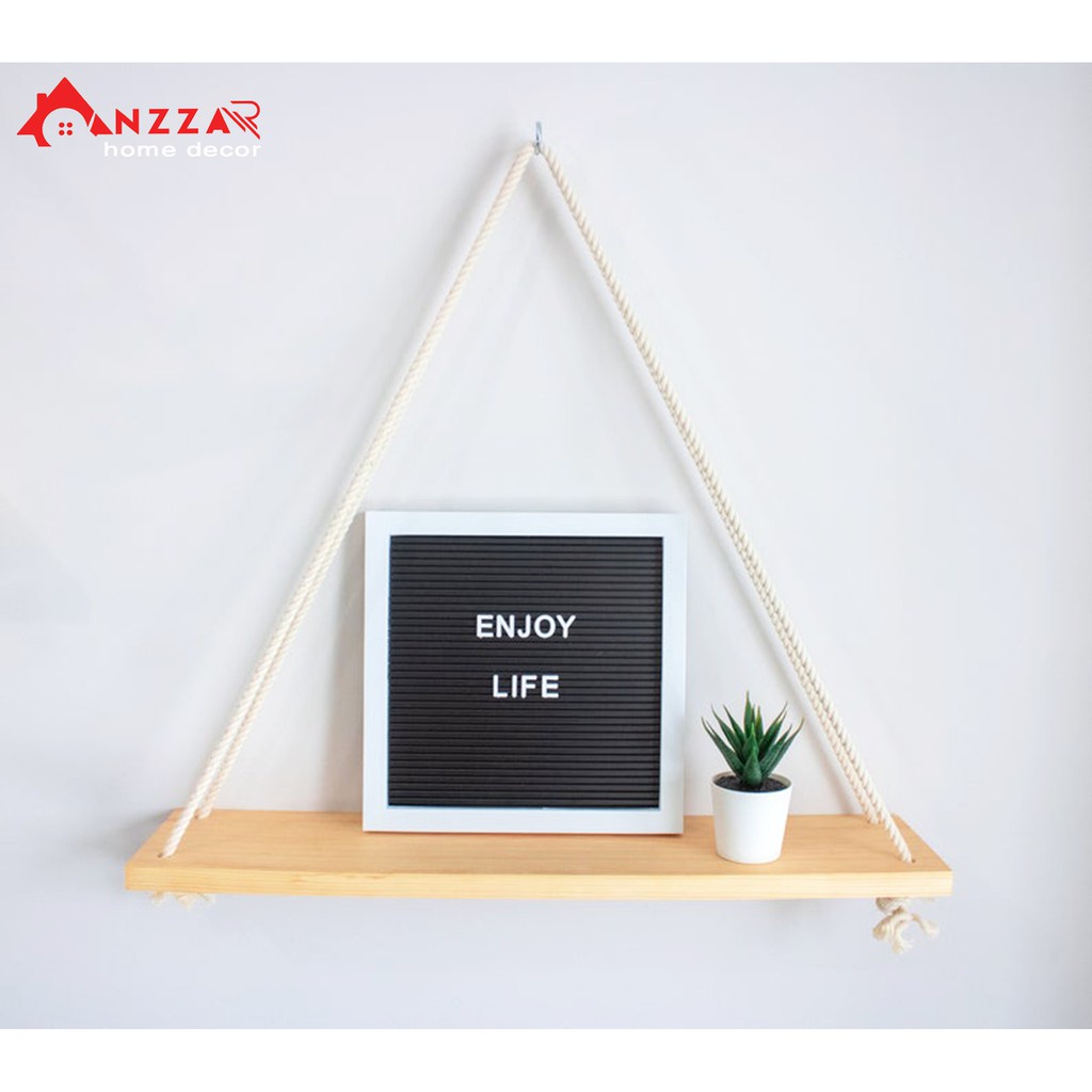 Kệ gỗ treo tường dây thừng, kệ trang trí Anzzar, decor phòng ngủ, phòng khách 1 TẦNG KỆ. KÍCH THƯỚC 10X30cm