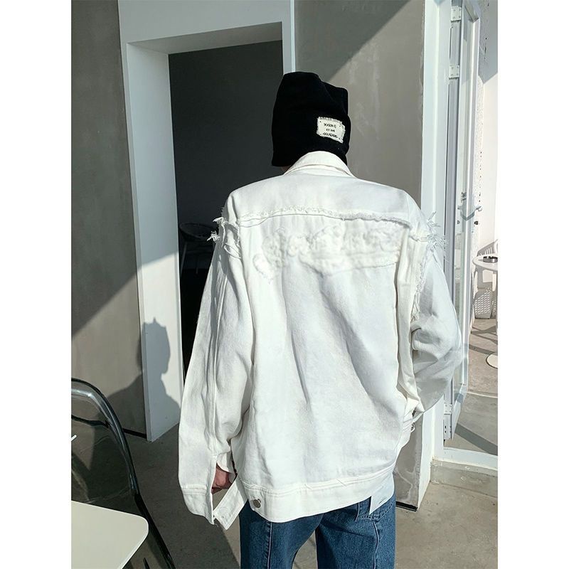 Áo Khoác Denim Dáng Rộng Phối Tua Rua Kiểu Retro Mỹ Cá Tính Cho Nam