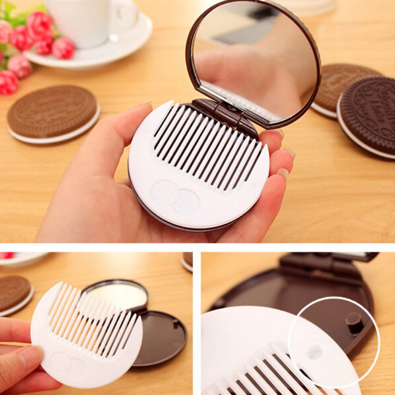 New Product ♕ exo ღ Cute and Portable Makeup Mirror with Comb Lady Women Pocket Mirror