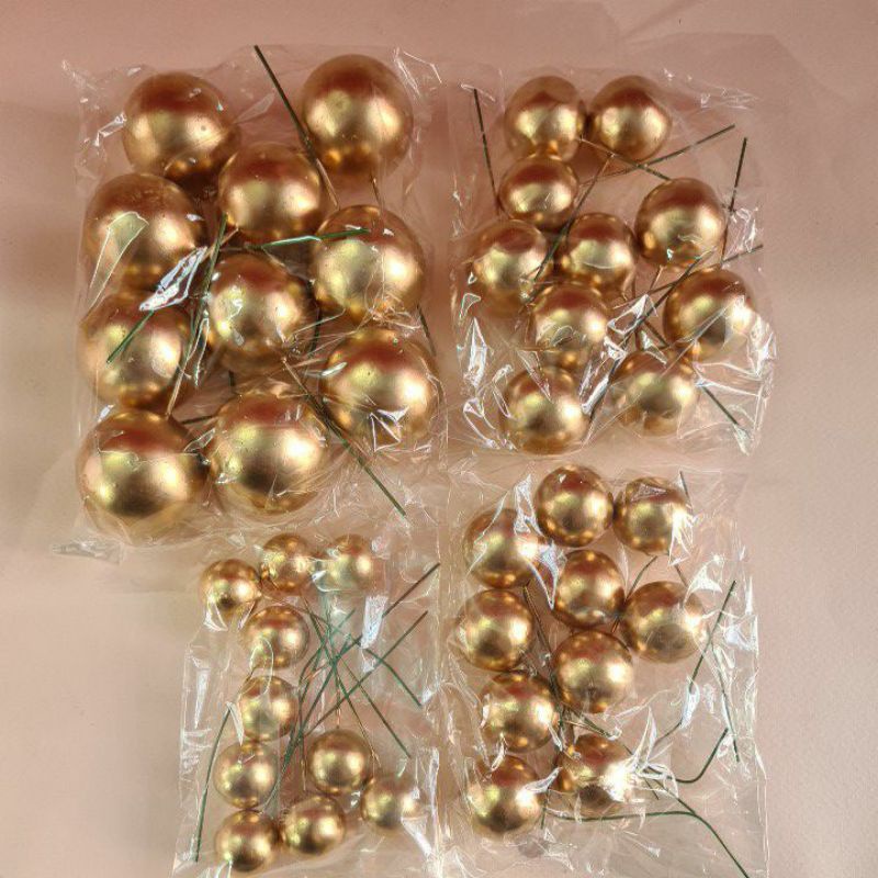 Set 4 gói 40 bi nhựa nhũ vàng 4 size