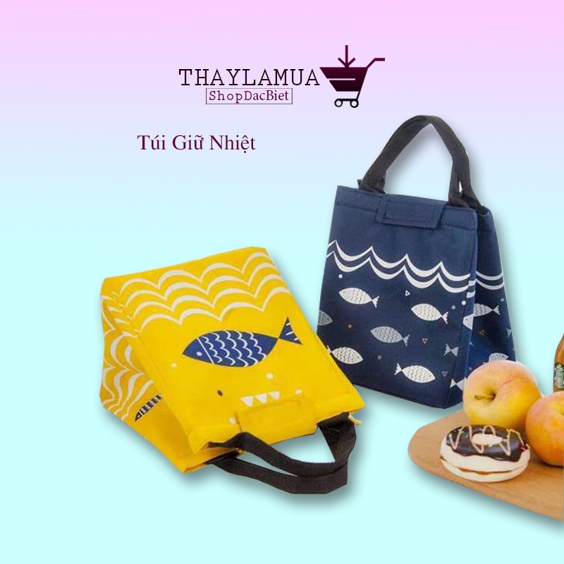 Túi đựng cơm giữ nhiệt văn phòng hình cá - Túi giữ nhiệt đựng đồ, mang cơm, đựng hộp thức ăn gọn gàng