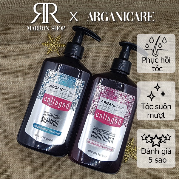 [Hàng Pháp] Bộ dầu gôi xả phục hồi tóc hư tổn Arganicare Collagen 400ml