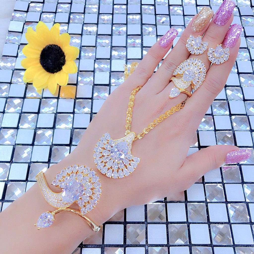 Bộ trang sức 4 món xi dát vàng 18k cao cấp