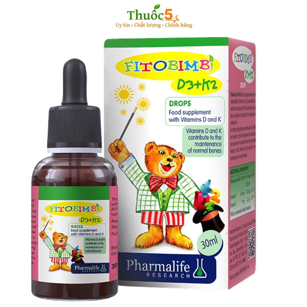 Siro Uống Fitobimbi D3K2 Hỗ Trợ Bổ Sung Canxi Giúp Xương, Răng Chắc Khỏe Chai 30ml